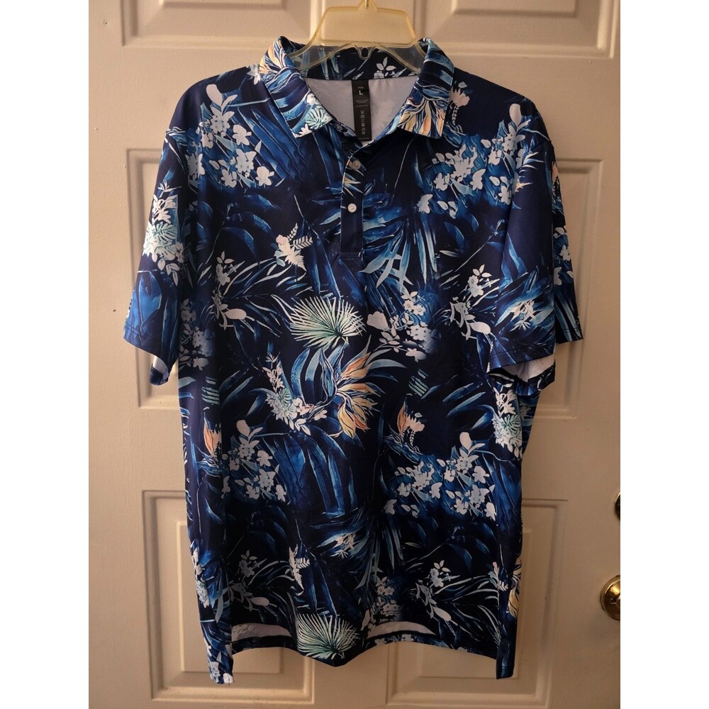 Floral Print Men's Golf Polo Shirt - Large